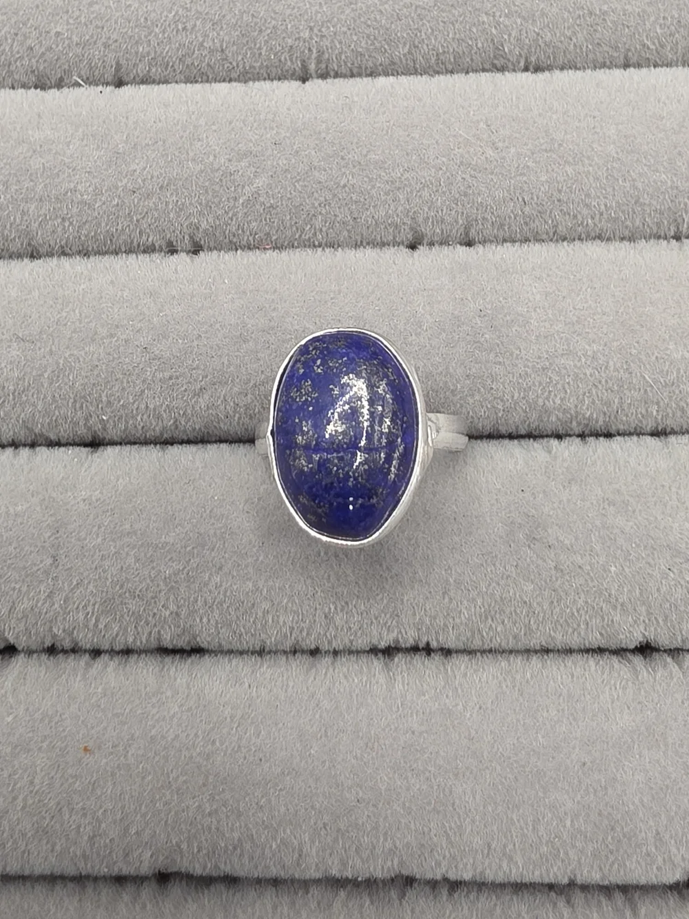 Lapis Lazuli Oval Silver Plated Ring Size 6 1/4 - Blue Stone Women's Jewelry